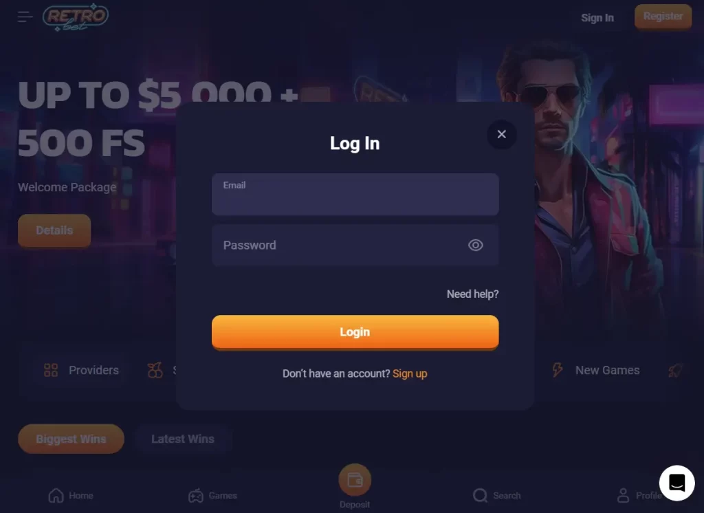 RetroBet Casino Login Process